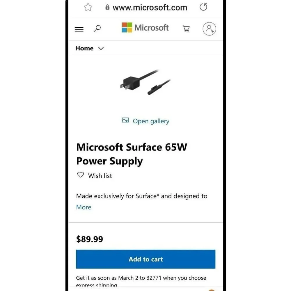 Microsoft Surface 65W Power Supply 1706